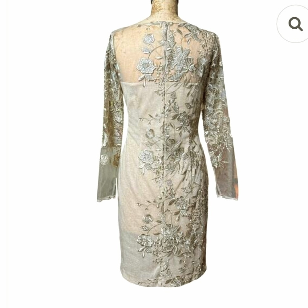 David Meister Floral Sheath Embroidered Knee Length Dress Sz 6 - Picture 4 of 12